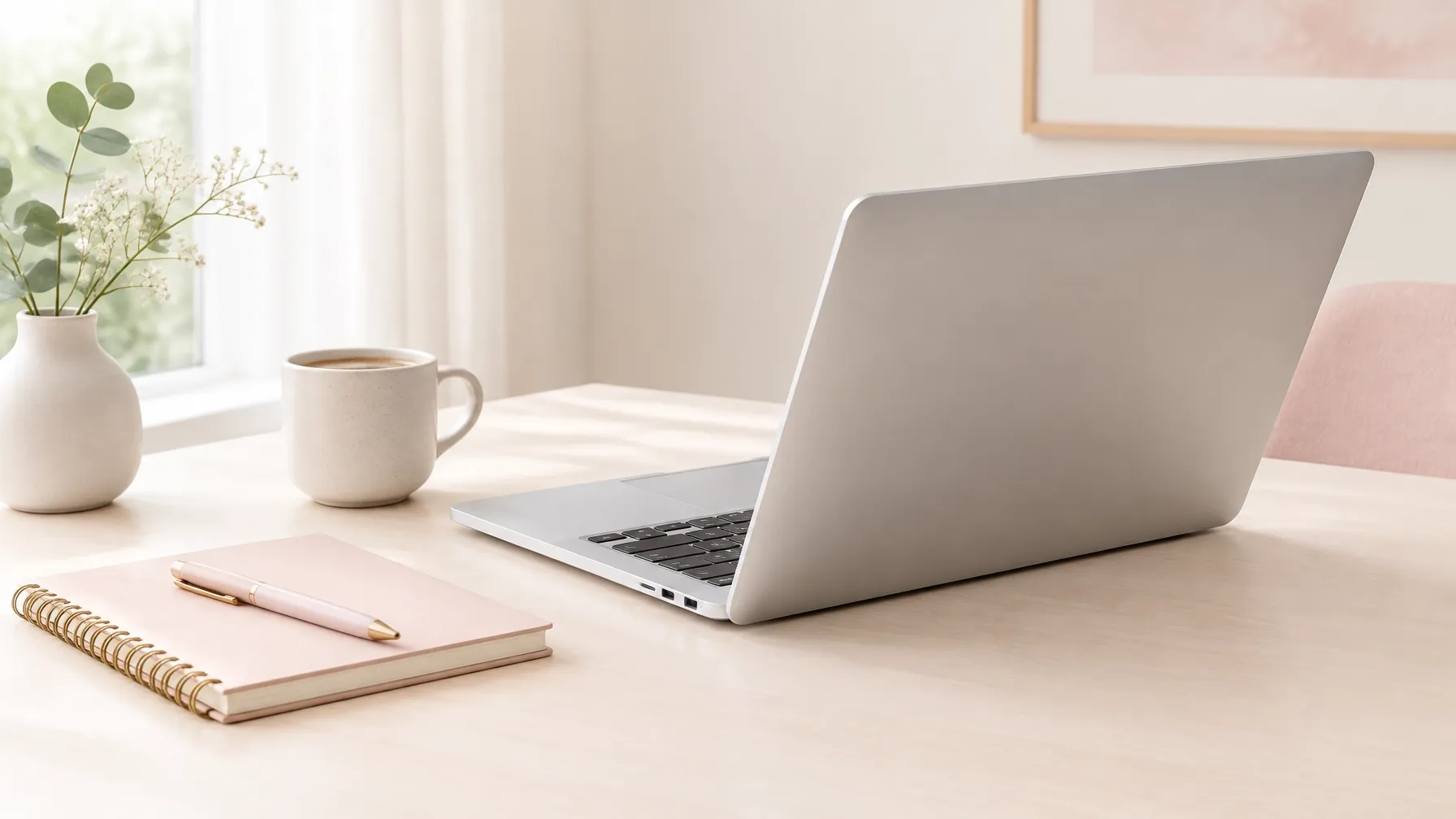 Laptop and notebook on a clean workspace